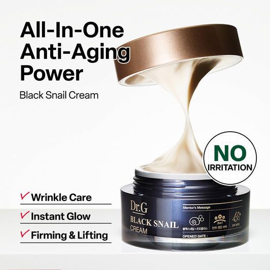 Dr. G Black Snail Cream - Korean Skincare with Snail Mucin - Anti-Aging Face Cream for Fine Lines - Firming Lotion for Skin Elasticity - Moisturizer for Skin Dullness - Deep Nourishment - 1.69 Fl Oz